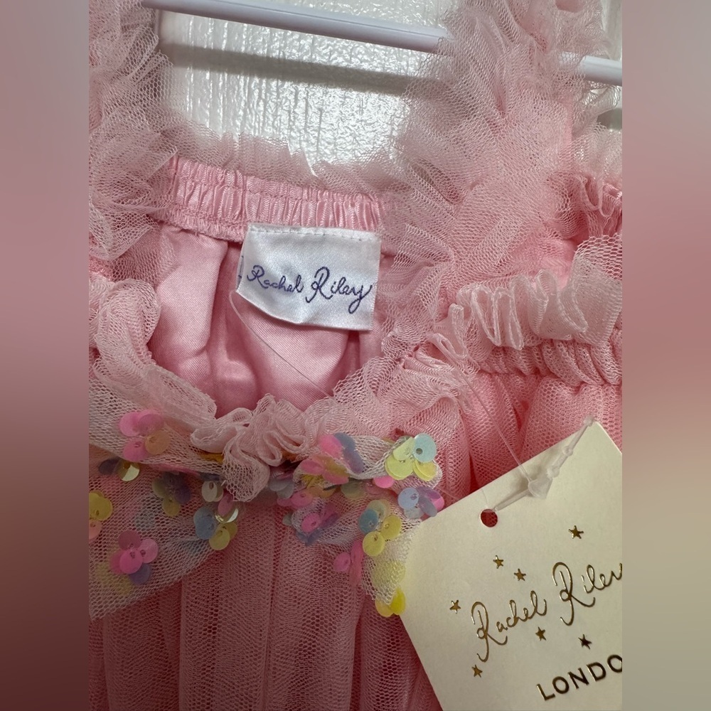 Rachel Riley London Pink Tulle Party Dress | Girls 4Y | Sequin Bow | NWT - Picture 3 of 8